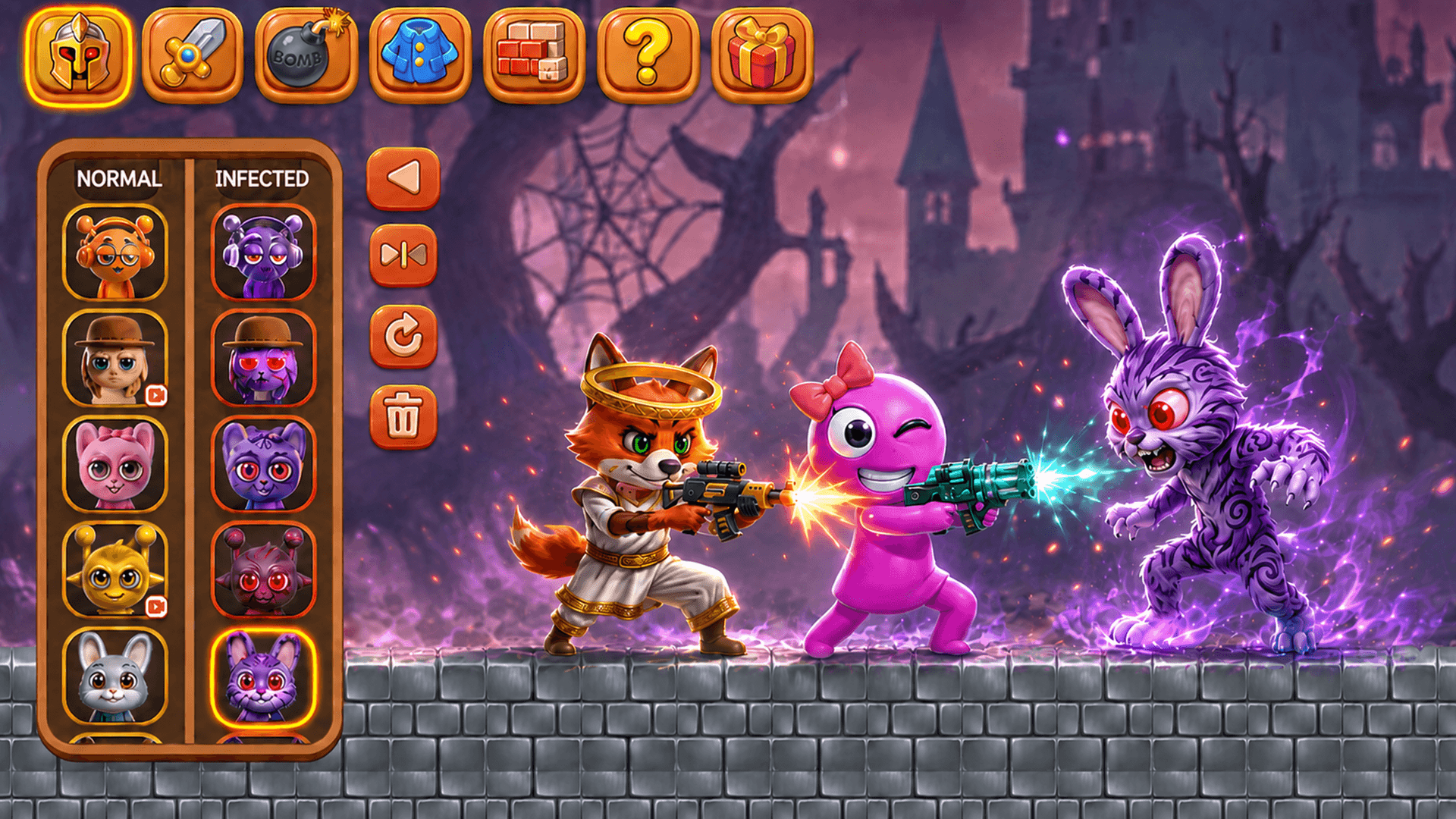 Characters battling an infected rabbit in Survival Nights Sandbox