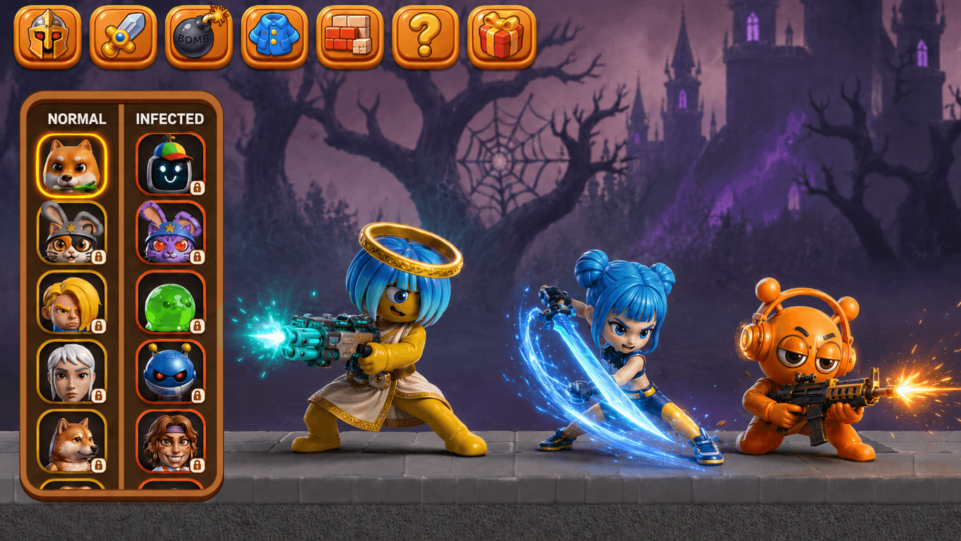 Battle scene with weapons and traps
